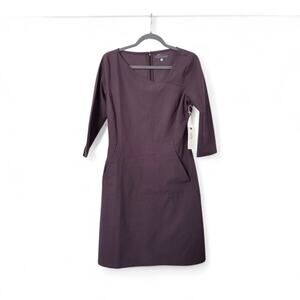 QOR Raisin Brown Asymmetrical Neckline 3/4 Sleeve Knee Length Dress NWT, Small